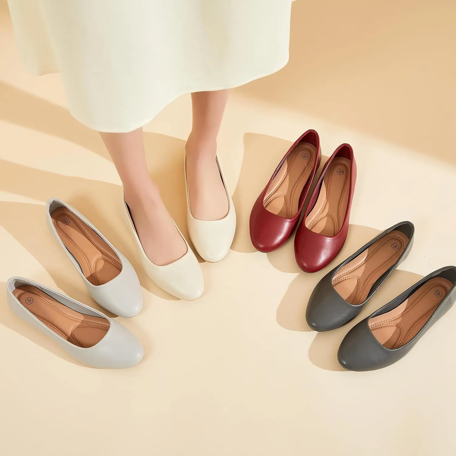 Hash Bubbie Women's Flats Shoes Ballet Flats Dress Shoes Comfortable PU Leather Slip on Shoes for Women