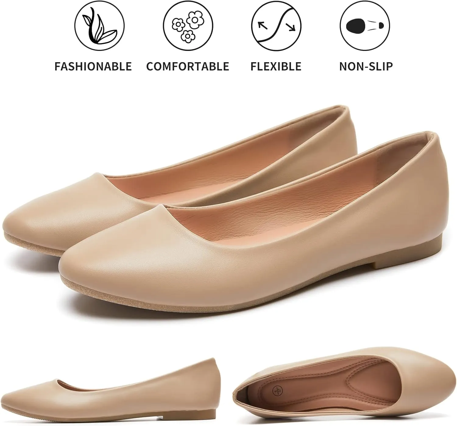 Hash Bubbie Women's Flats Shoes Ballet Flats Dress Shoes Comfortable PU Leather Slip on Shoes for Women