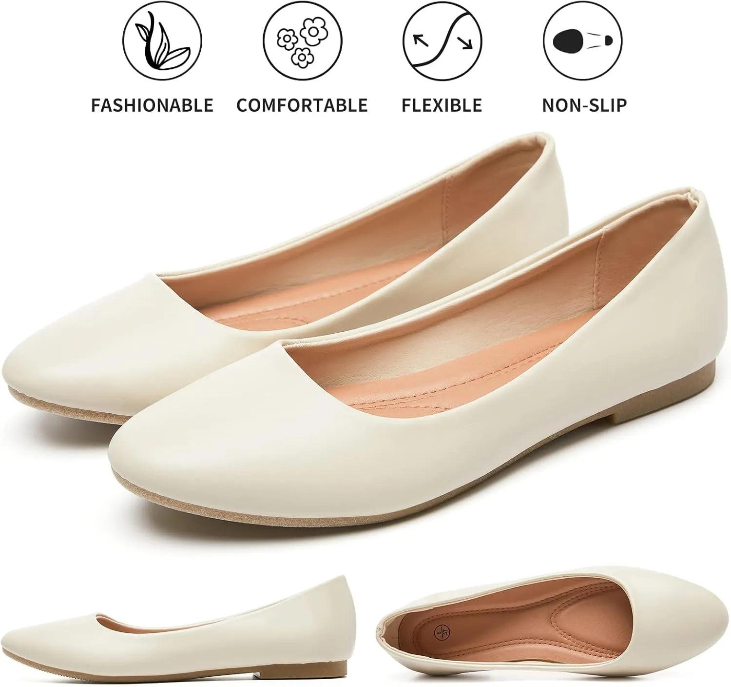 Hash Bubbie Women's Flats Shoes Ballet Flats Dress Shoes Comfortable PU Leather Slip on Shoes for Women