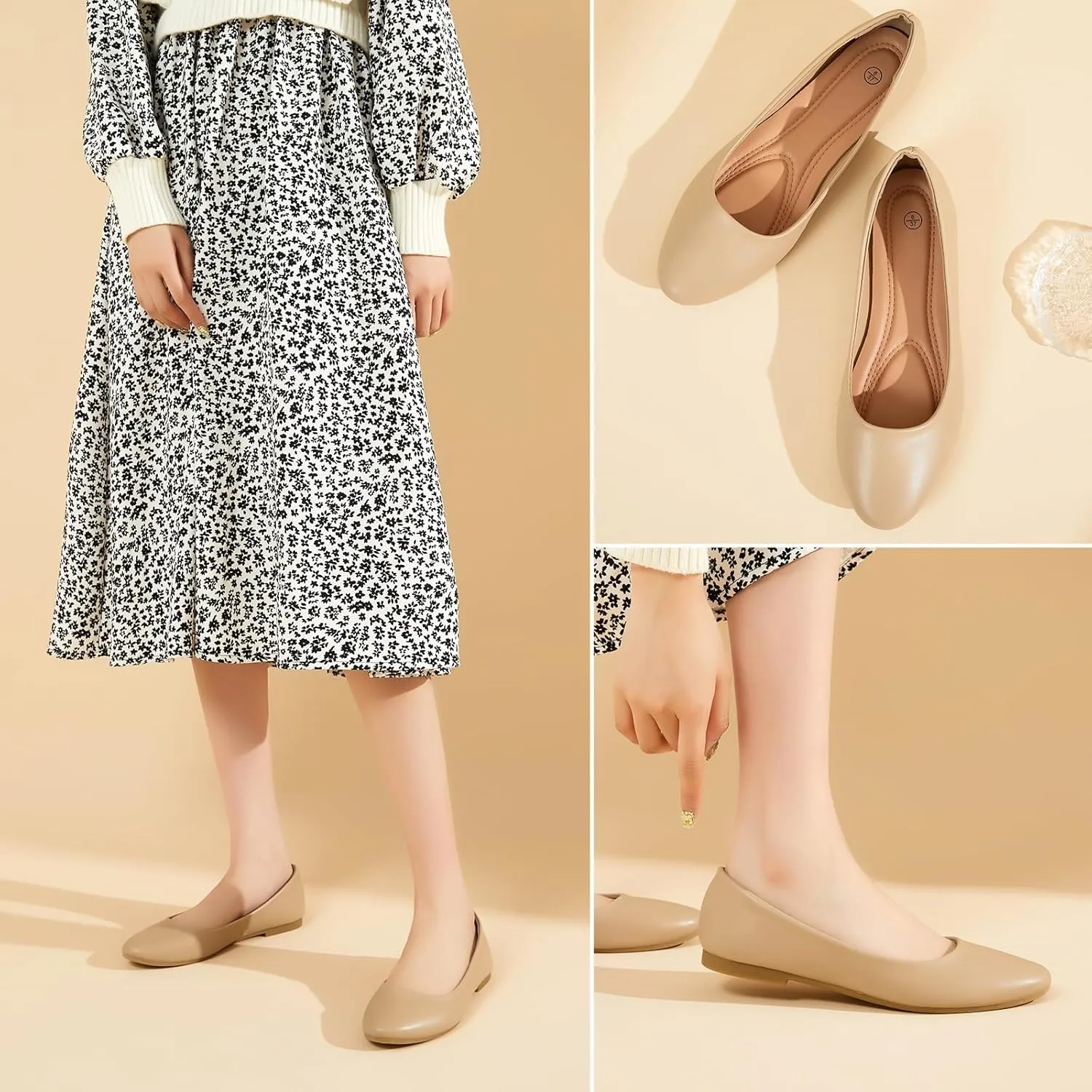 Hash Bubbie Women's Flats Shoes Ballet Flats Dress Shoes Comfortable PU Leather Slip on Shoes for Women