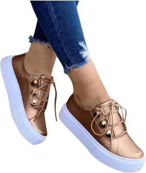 Hbeylia Platform Fashion Sneakers For Women Casual Leather Lace Up Chunky Bottom High Heels Slip On Flats Walking Shoes Low Top Play Sneakers Running Sport Shoes For Girls