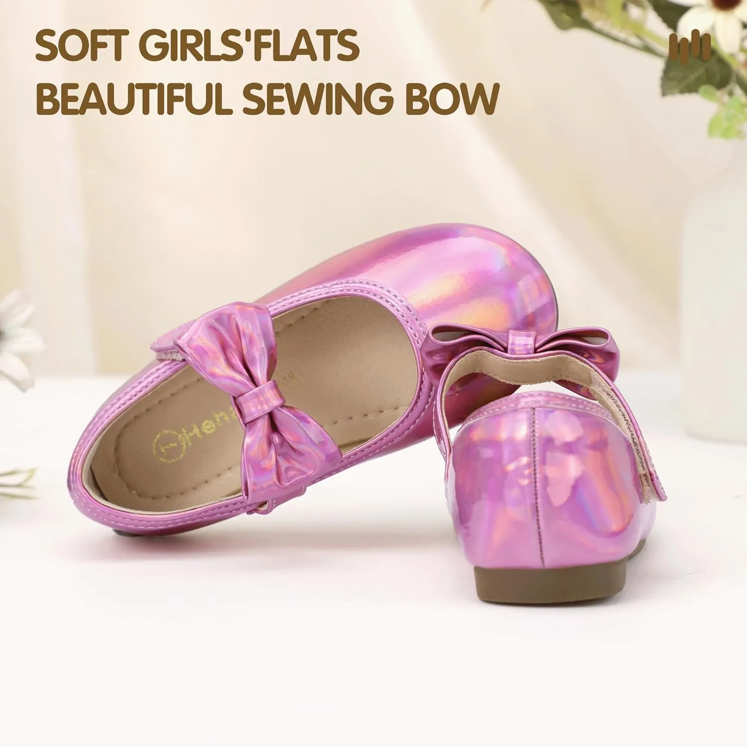 Hehainom Toddler Girls Dress Shoes Little Kids Flower Girl Sparkle Bow Ballet Flats School Wedding Party Shoes