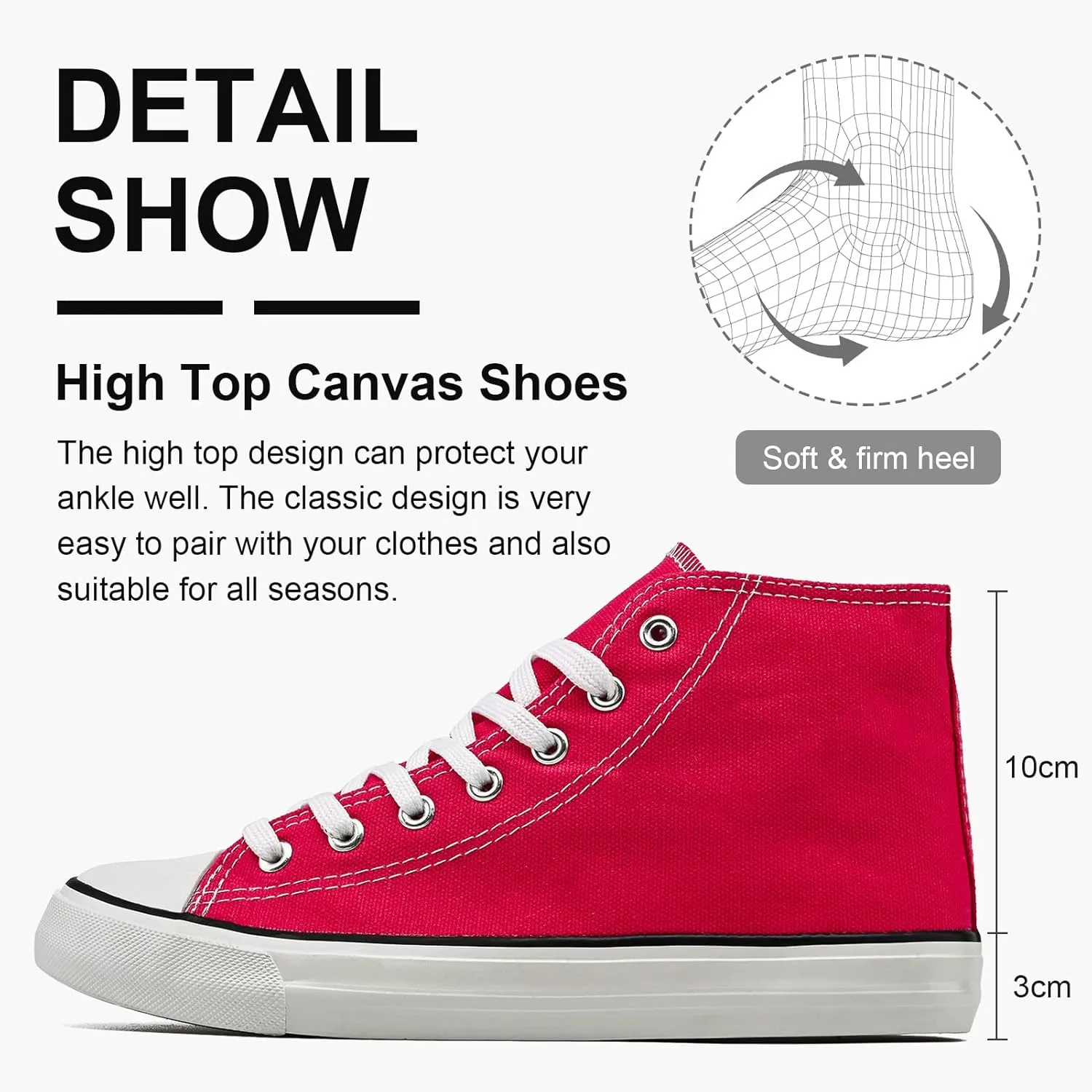 High Top Canvas Sneakers for Women Men Classic Lace Up Canvas Shoes Unisex Casual Tennis Comfortable Fashion Walking Shoes