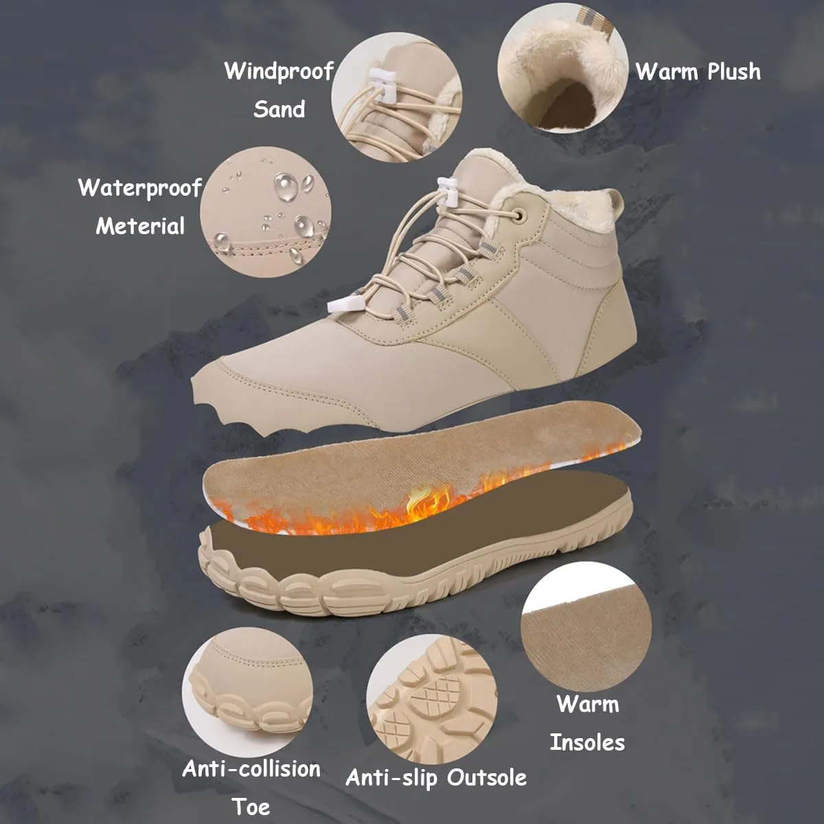 Hike Winter Footwear Barefoot Womens, Warm Waterproof Hiking Winter Barefoot Shoes Men, Anti-slip Barefoot Boots Winter