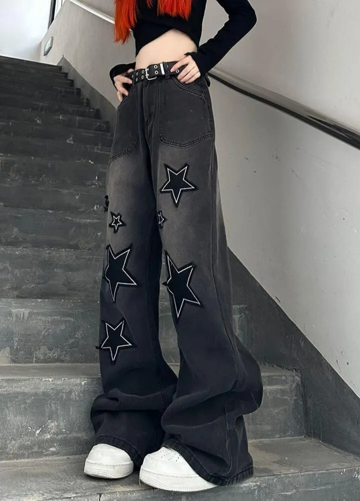 Hopecn Women Baggy Jeans Y2K Aesthetic High Waisted Wide Leg Pants 90S Vintage Streetwear Fashion Casual Clothes.