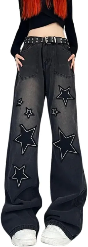 Hopecn Women Baggy Jeans Y2K Aesthetic High Waisted Wide Leg Pants 90S Vintage Streetwear Fashion Casual Clothes.
