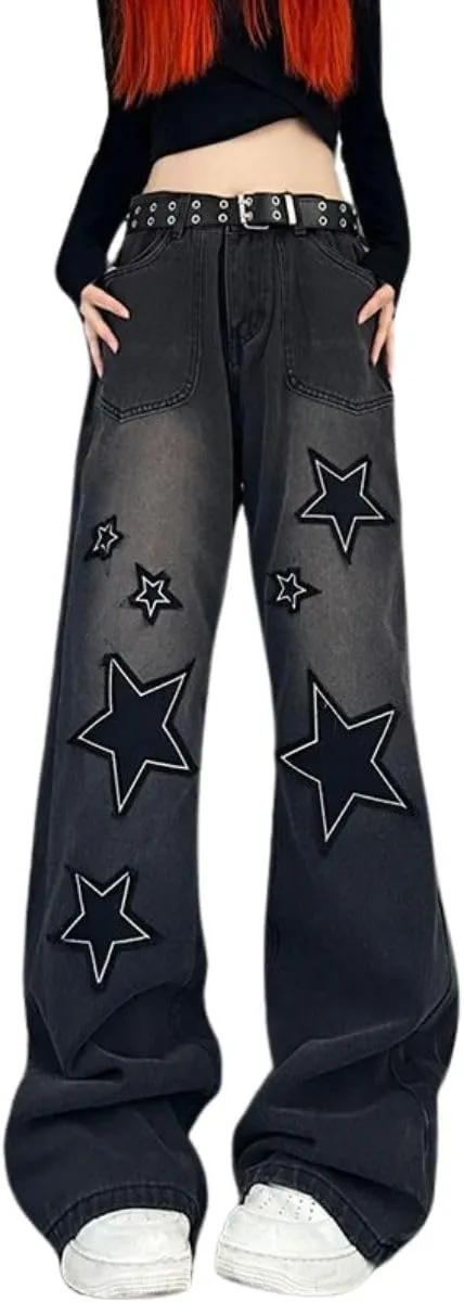 Hopecn Women Baggy Jeans Y2K Aesthetic High Waisted Wide Leg Pants 90S Vintage Streetwear Fashion Casual Clothes.