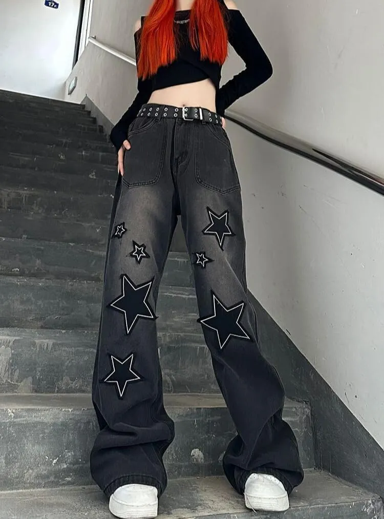Hopecn Women Baggy Jeans Y2K Aesthetic High Waisted Wide Leg Pants 90S Vintage Streetwear Fashion Casual Clothes.