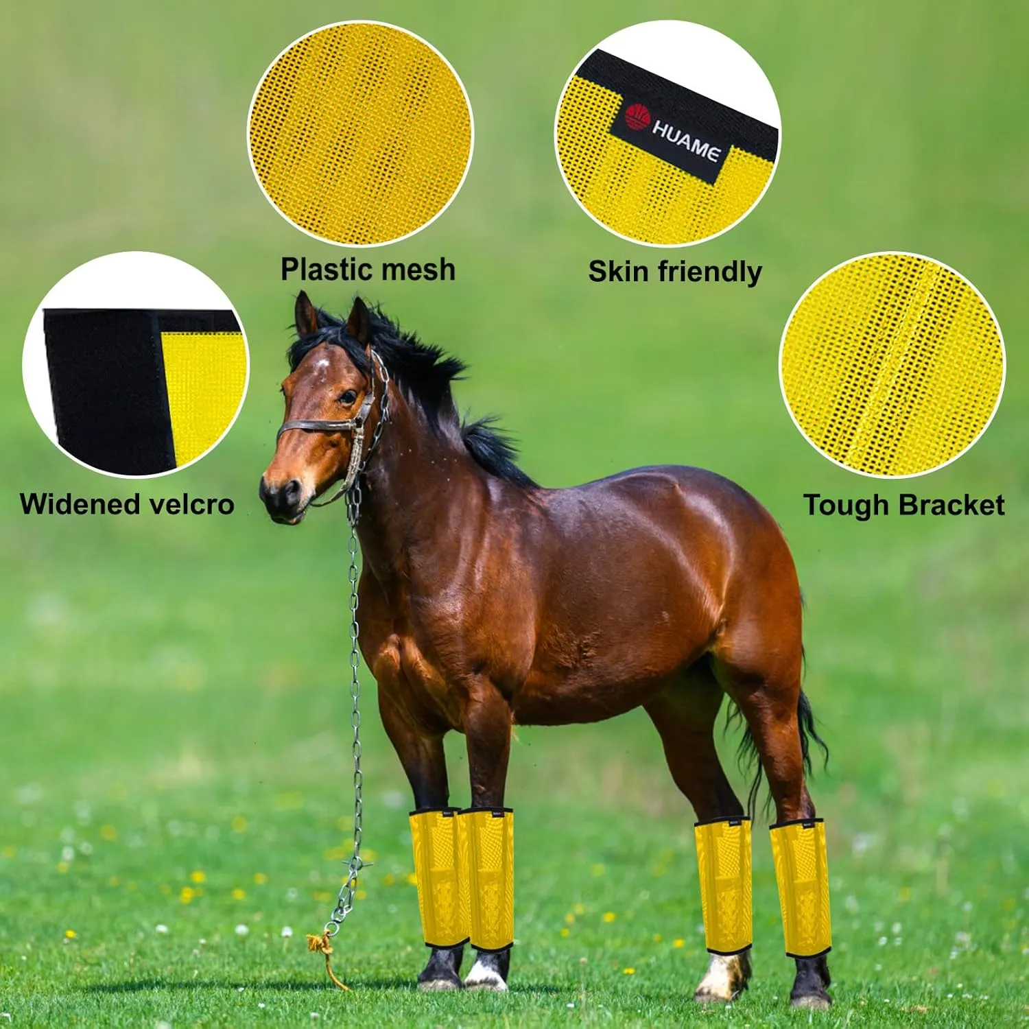 Horse Fly Boots, Breathable Mesh Protection Set of 4, Comfortable Horse Leggings, Breathable Mesh Design, Equine Supplies for Reduce Stomping, Hoof Damage & Leg Fatigue (Yellow, Large)