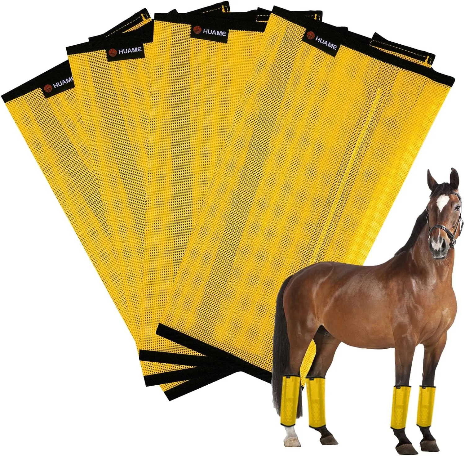 Horse Fly Boots, Breathable Mesh Protection Set of 4, Comfortable Horse Leggings, Breathable Mesh Design, Equine Supplies for Reduce Stomping, Hoof Damage & Leg Fatigue (Yellow, Large)