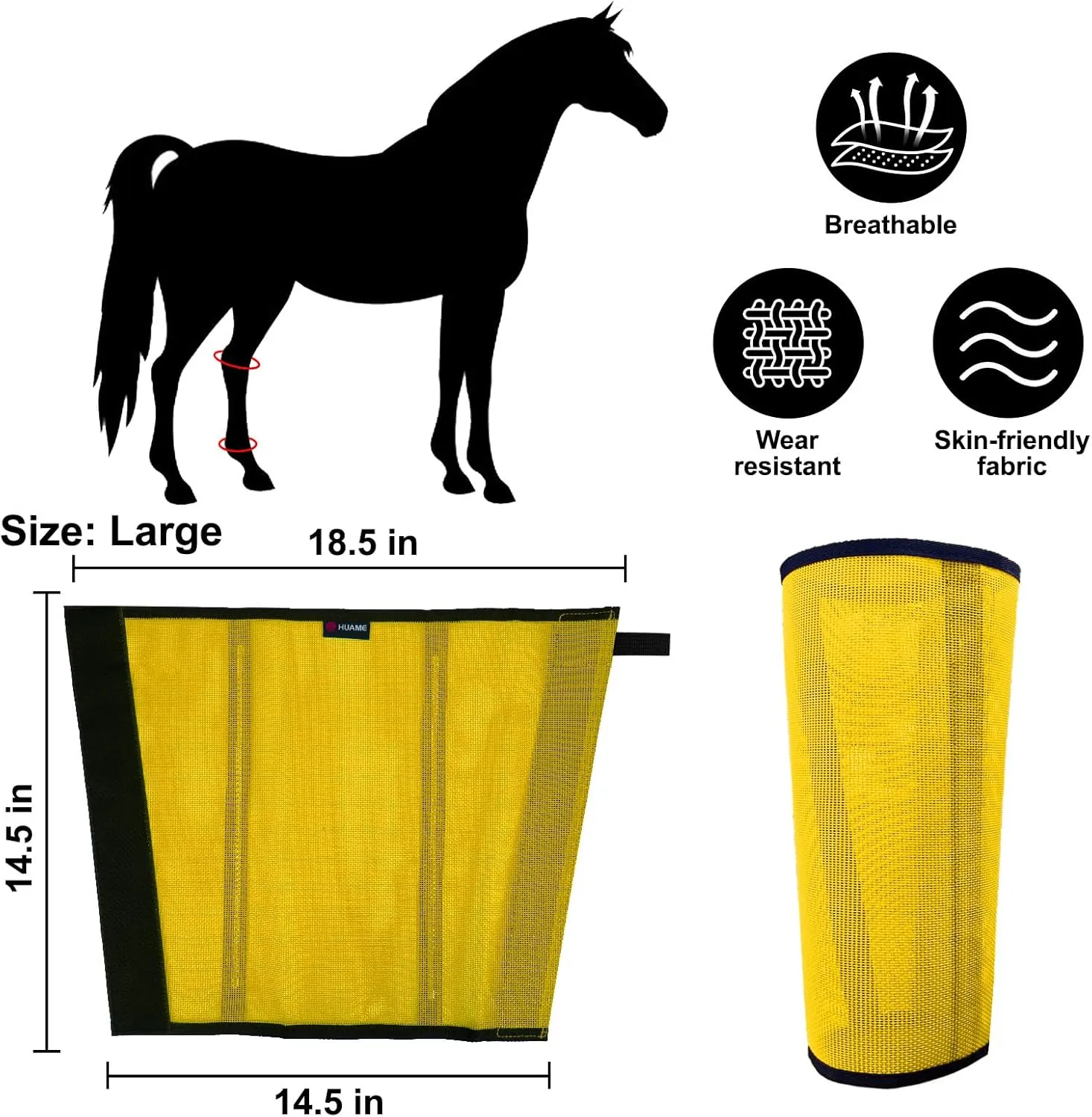 Horse Fly Boots, Breathable Mesh Protection Set of 4, Comfortable Horse Leggings, Breathable Mesh Design, Equine Supplies for Reduce Stomping, Hoof Damage & Leg Fatigue (Yellow, Large)