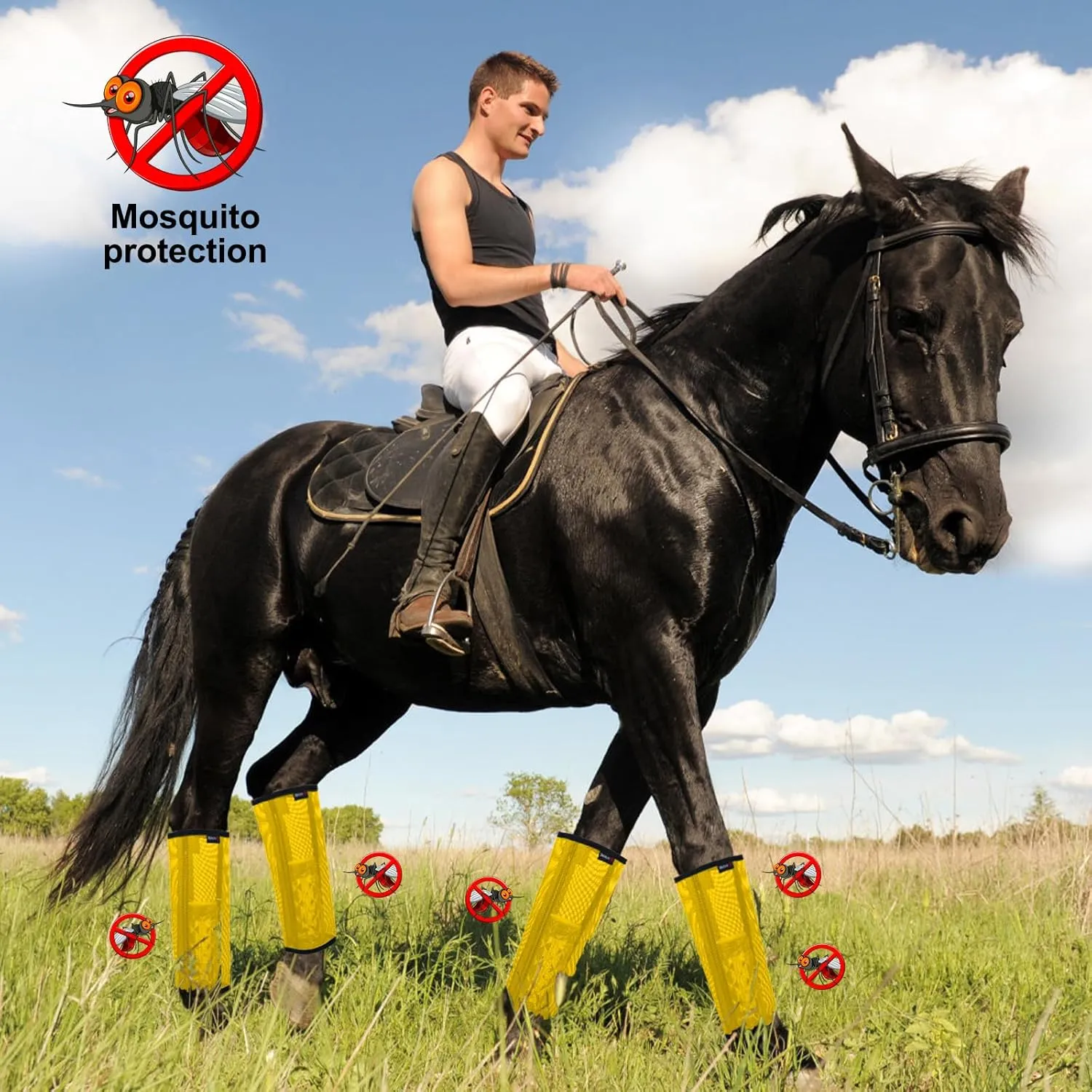 Horse Fly Boots, Breathable Mesh Protection Set of 4, Comfortable Horse Leggings, Breathable Mesh Design, Equine Supplies for Reduce Stomping, Hoof Damage & Leg Fatigue (Yellow, Large)