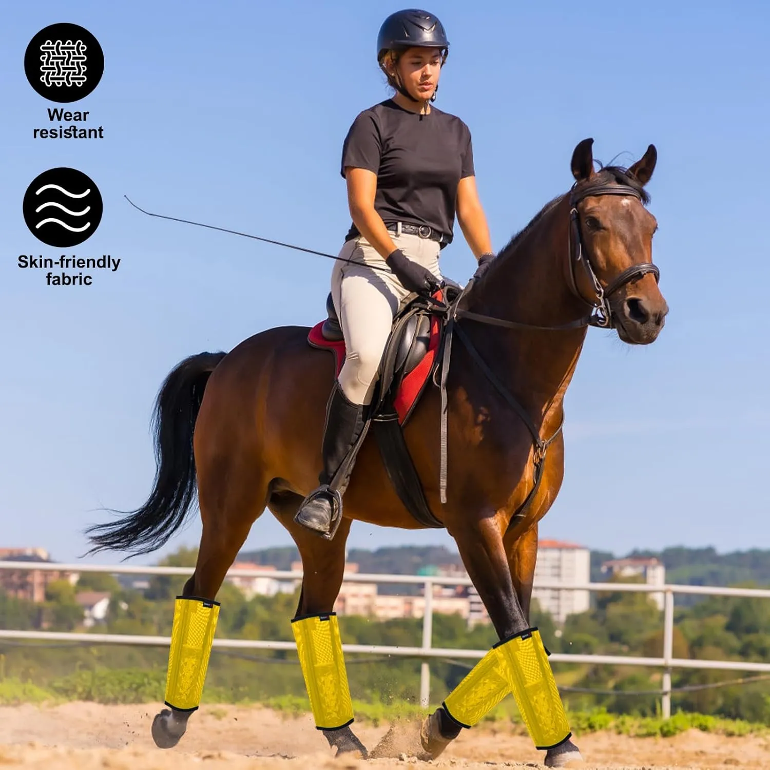 Horse Fly Boots, Breathable Mesh Protection Set of 4, Comfortable Horse Leggings, Breathable Mesh Design, Equine Supplies for Reduce Stomping, Hoof Damage & Leg Fatigue (Yellow, Large)