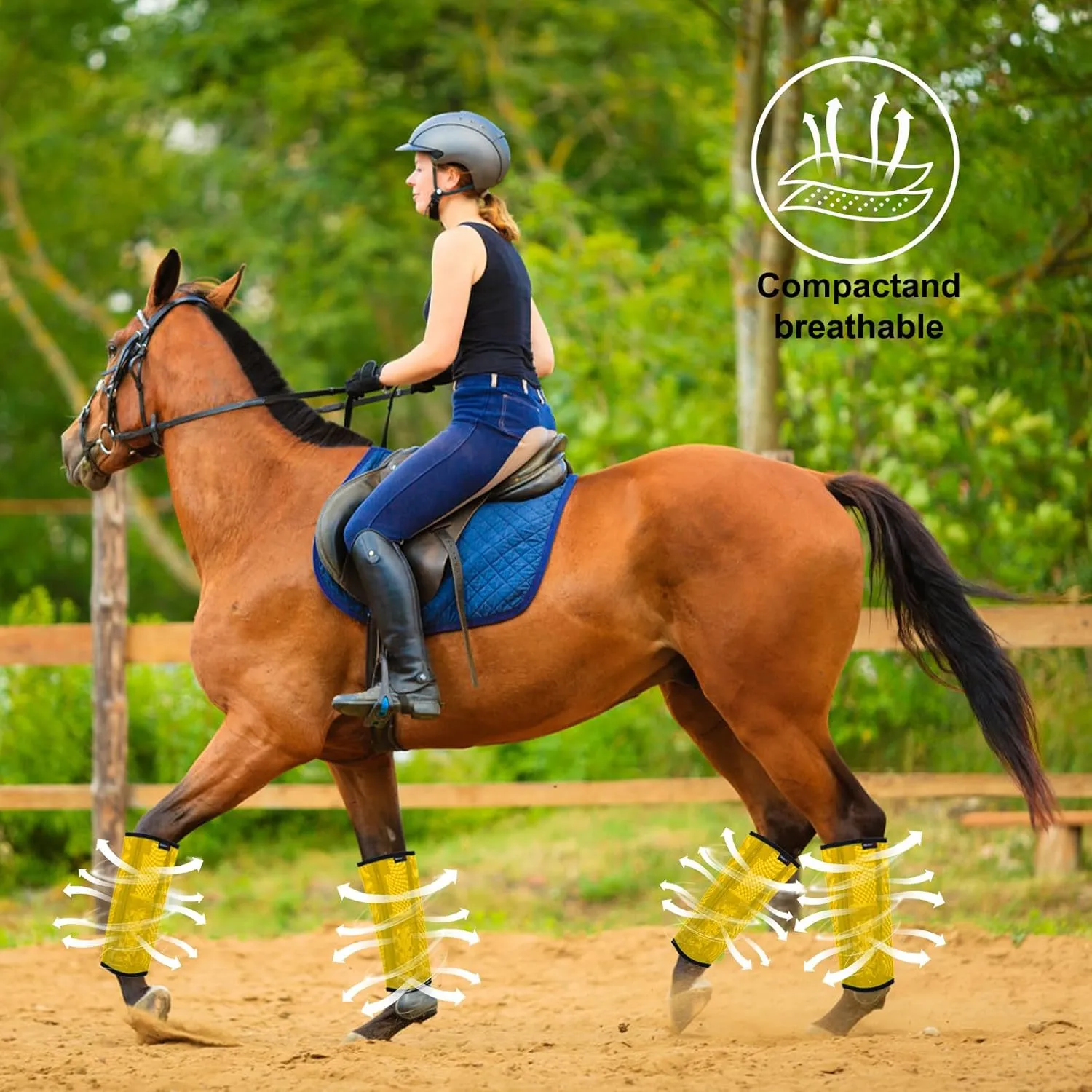 Horse Fly Boots, Breathable Mesh Protection Set of 4, Comfortable Horse Leggings, Breathable Mesh Design, Equine Supplies for Reduce Stomping, Hoof Damage & Leg Fatigue (Yellow, Large)