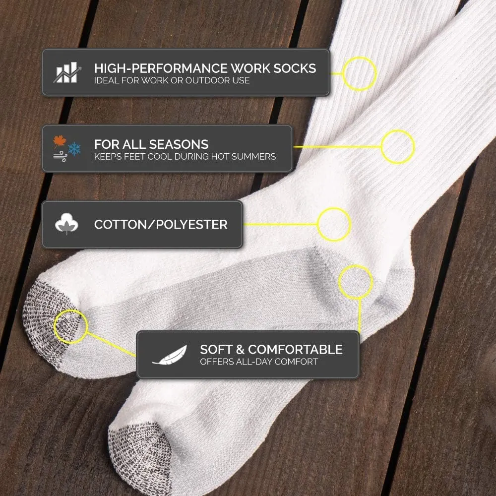 HOT FEET Work Socks for Men, Long All Weather Boot Crew Cotton Socks, Cushioned, Moisture Wicking, 10 Pack, Size 6–12.5