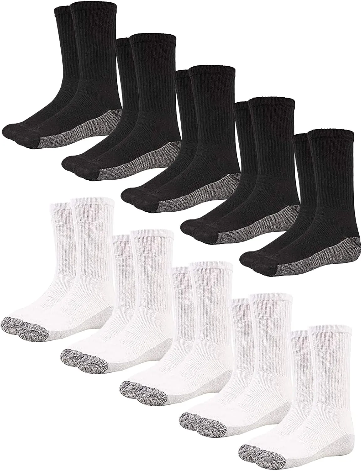 HOT FEET Work Socks for Men, Long All Weather Boot Crew Cotton Socks, Cushioned, Moisture Wicking, 10 Pack, Size 6–12.5