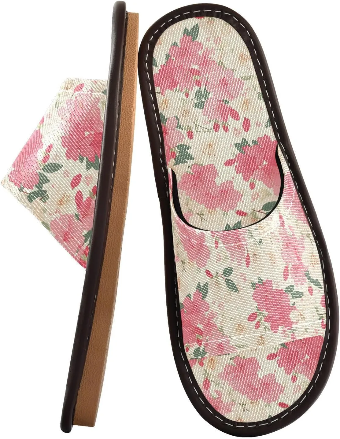 Hot Pink White Florals Mens Fashion Slippers Ultralight Beach Sandals for Outdoor Home Outdoor