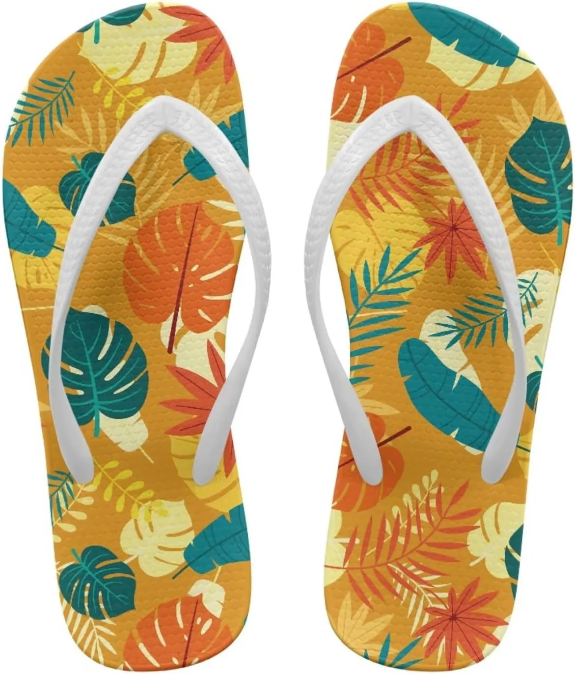 Howilath Hawaiian Style Print Flip Flops for Women Non-Slip Beach Slippers Casual Flats Thong Sandals for Indoor Outdoor