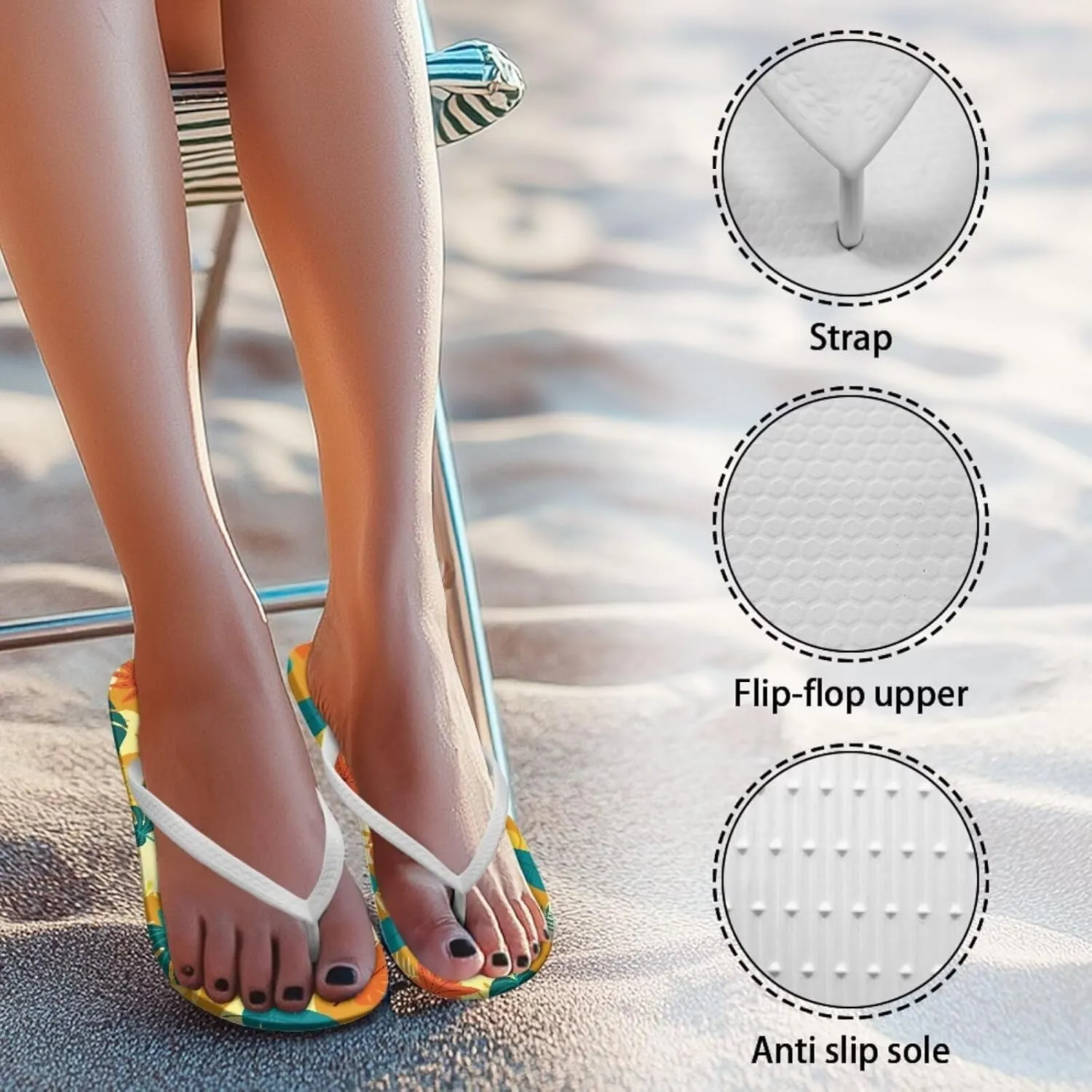Howilath Hawaiian Style Print Flip Flops for Women Non-Slip Beach Slippers Casual Flats Thong Sandals for Indoor Outdoor