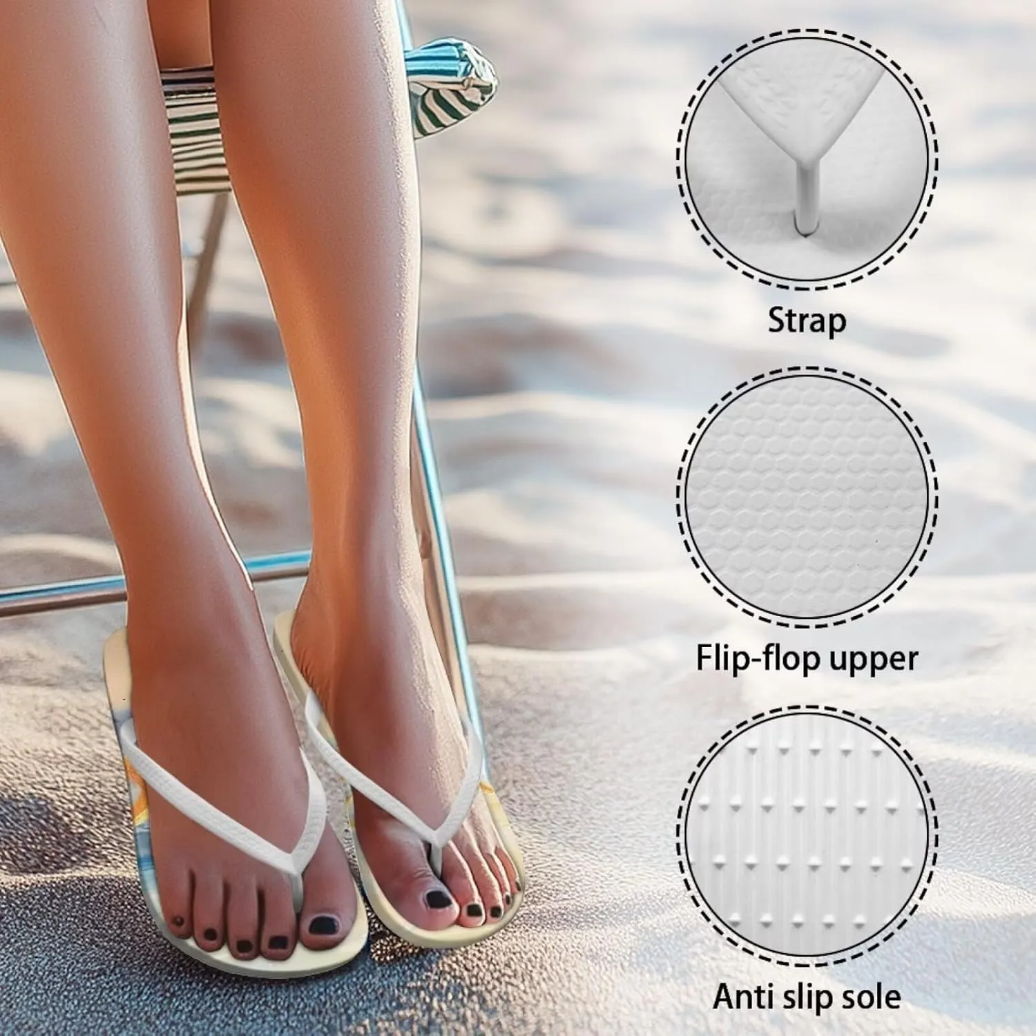 Howilath Hawaiian Style Print Flip Flops for Women Non-Slip Beach Slippers Casual Flats Thong Sandals for Indoor Outdoor