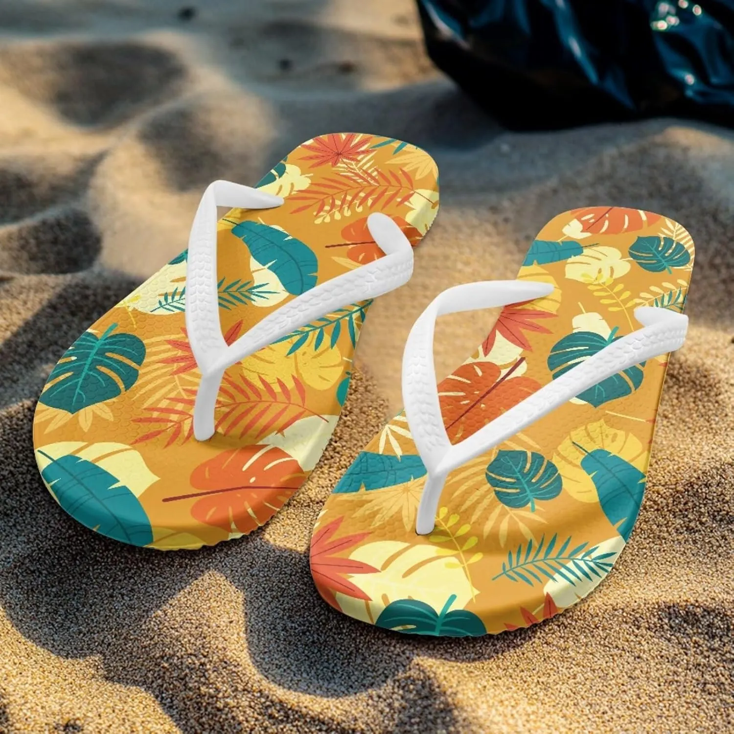 Howilath Hawaiian Style Print Flip Flops for Women Non-Slip Beach Slippers Casual Flats Thong Sandals for Indoor Outdoor