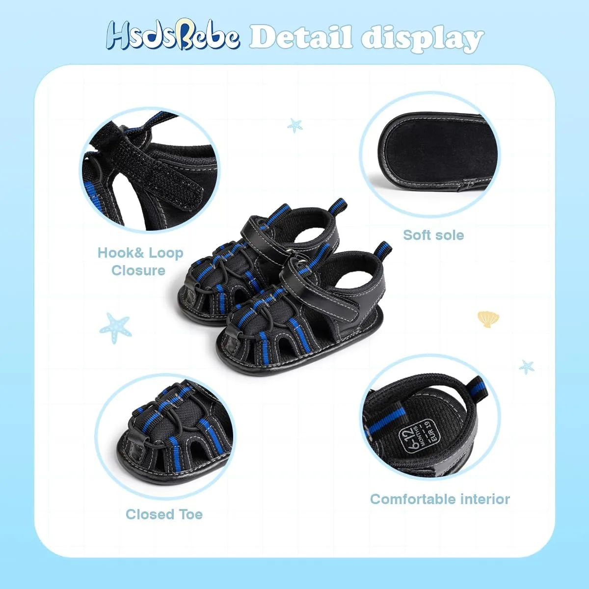 HsdsBebe Infant Baby Boys Girls Summer Beach Sandals Breathable Athletic Anti-slip Soft Sole Newborn First Walker Crib Shoes