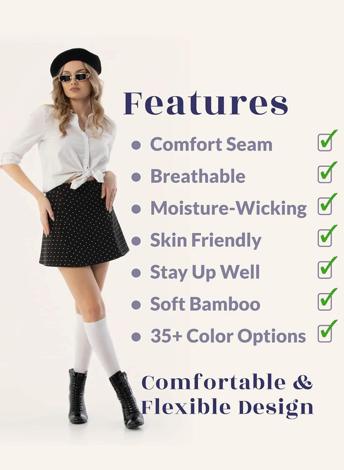 Hugh Ugoli Women's Bamboo Knee High Socks | Comfort Seam Long Dress Socks, Soft & Lightweight | Shoe Size 5-8/8-11, 4 Pairs