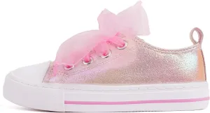 HugRain Little Girls Kids Classic Sparkle Low Top Lace Up Sneakers Walking Shoes