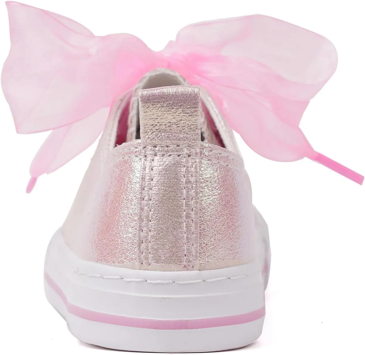 HugRain Little Girls Kids Classic Sparkle Low Top Lace Up Sneakers Walking Shoes