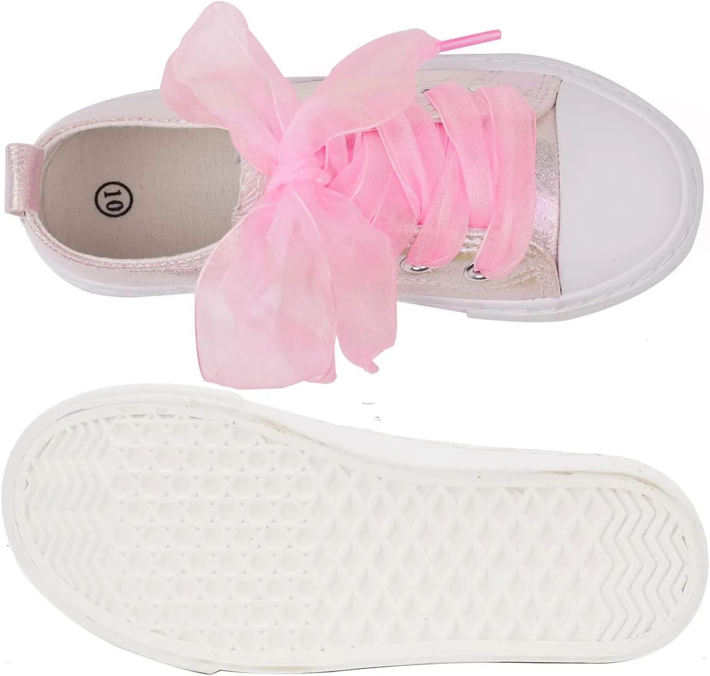 HugRain Little Girls Kids Classic Sparkle Low Top Lace Up Sneakers Walking Shoes
