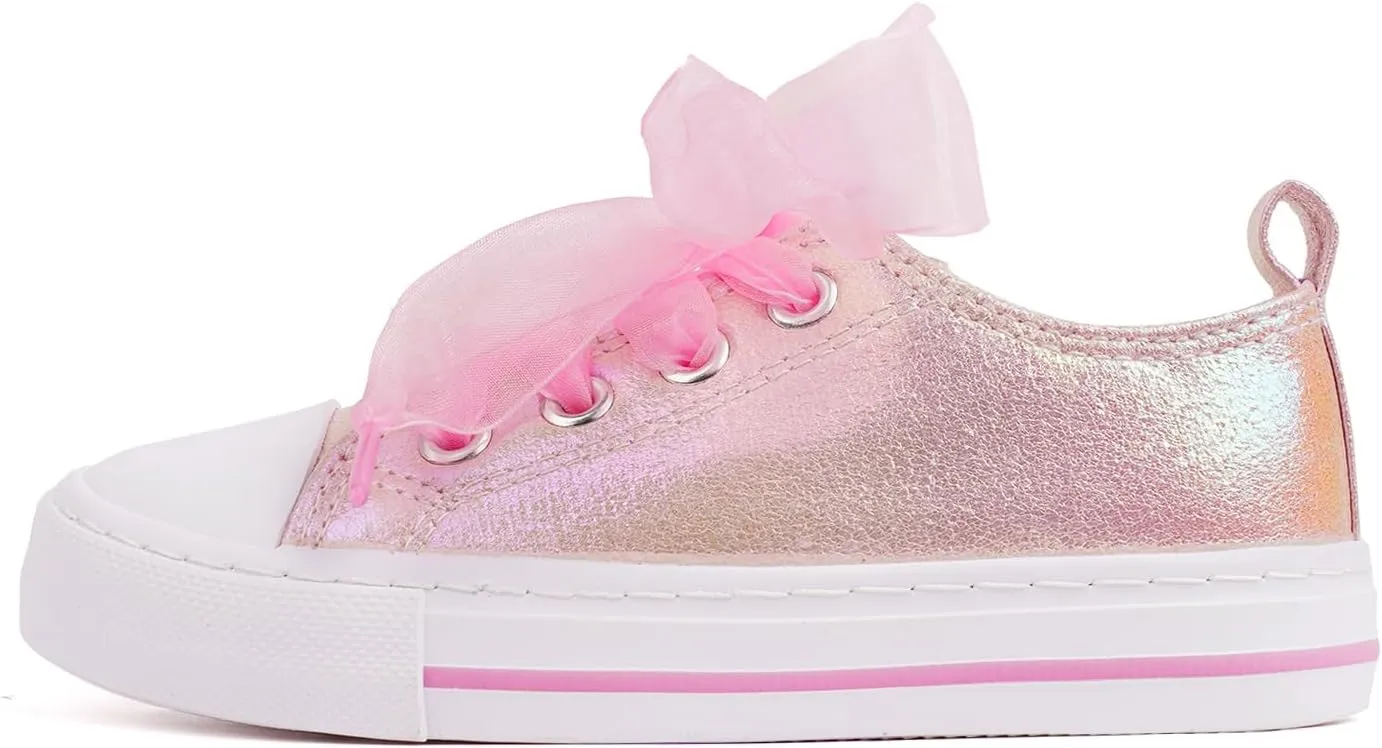 HugRain Little Girls Kids Classic Sparkle Low Top Lace Up Sneakers Walking Shoes