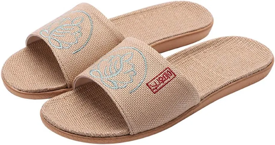 Hwayslon Flax Slippers Unisex Linen Summer Beach Shoes Lightweight Skidproof Indoor Slippers Home Breathable Sandals