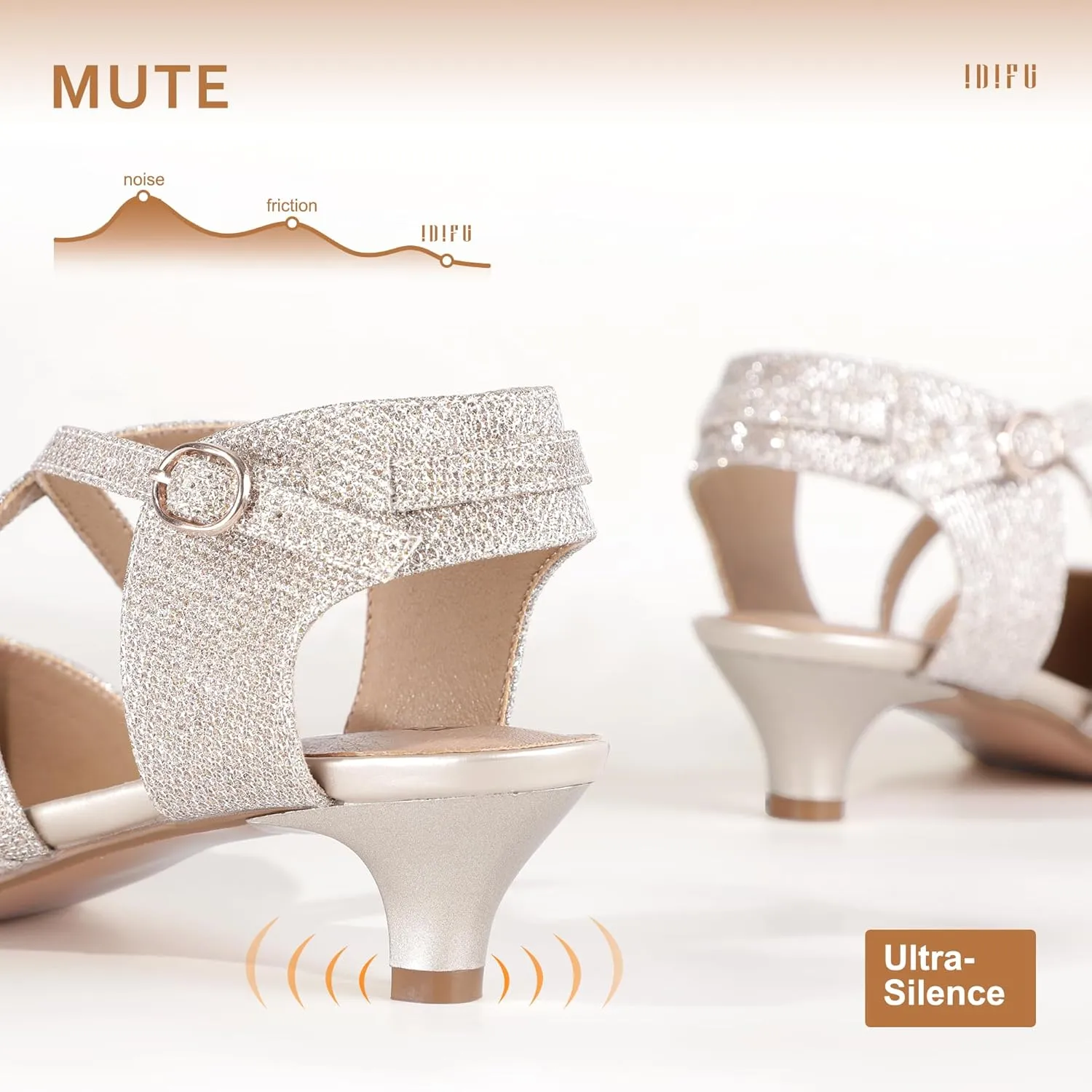IDIFU Women's Sequins Wedding Kitten Small Heel Shoes Ankle Strap Bridal Bride Dance Dress Shoes - Silver Gold Black