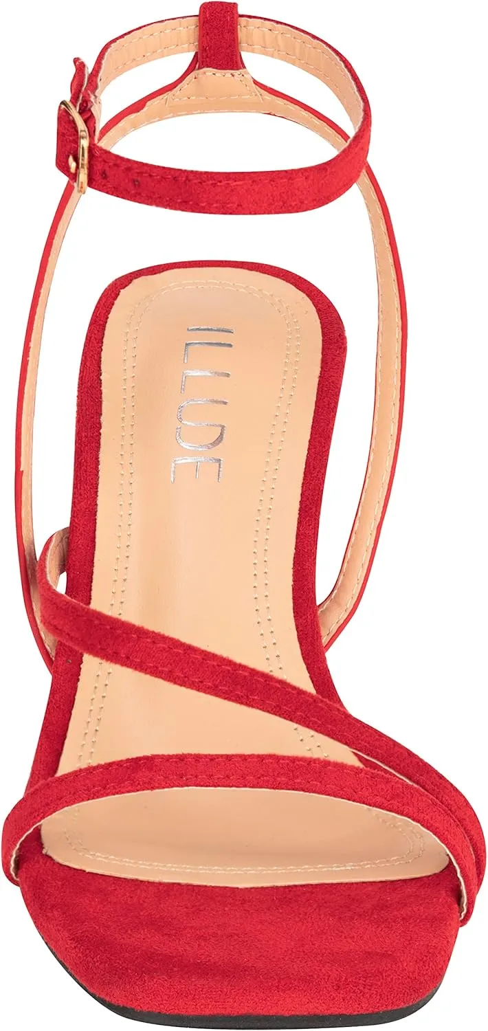 ILLUDE Women’s Ankle Strap Sandal Heels Low Kitten Heel Square Toe Strappy Heeled Sandals – Hera
