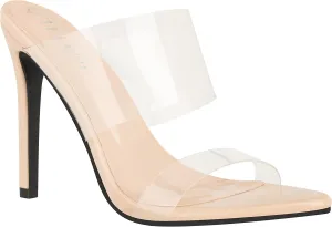 ILLUDE Women’s Clear Pointed Toe Sandals Stiletto Heels Transparent Strap High Heels Slip on Mules