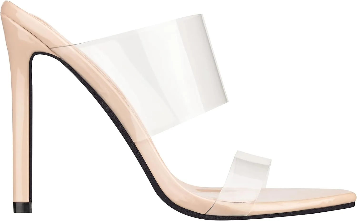 ILLUDE Women’s Clear Pointed Toe Sandals Stiletto Heels Transparent Strap High Heels Slip on Mules