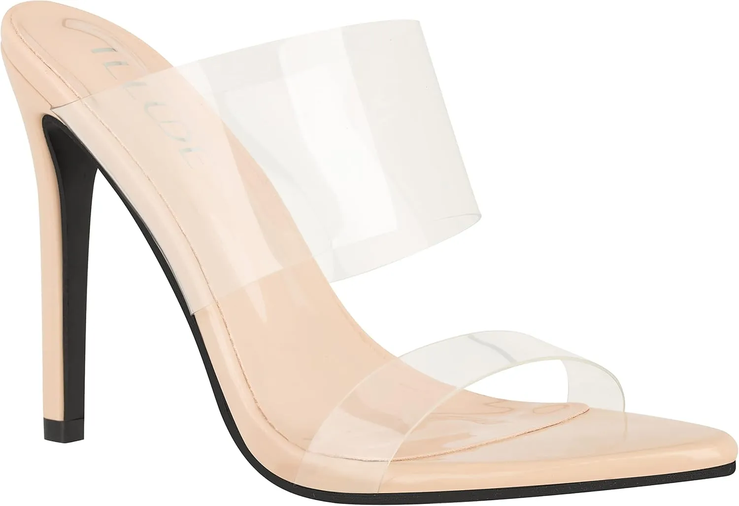 ILLUDE Women’s Clear Pointed Toe Sandals Stiletto Heels Transparent Strap High Heels Slip on Mules