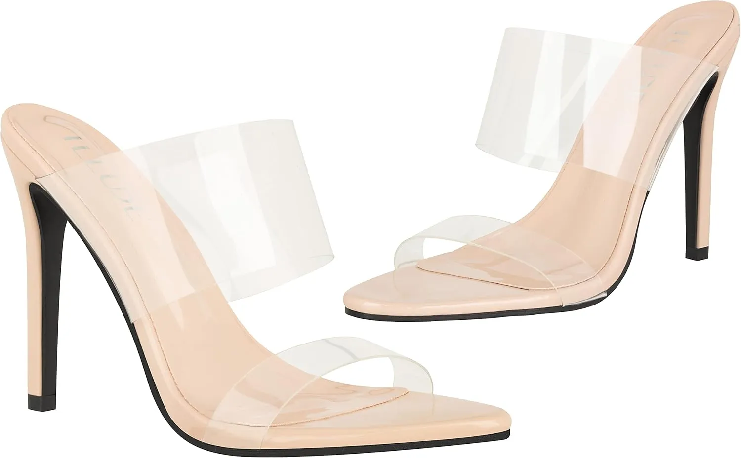 ILLUDE Women’s Clear Pointed Toe Sandals Stiletto Heels Transparent Strap High Heels Slip on Mules