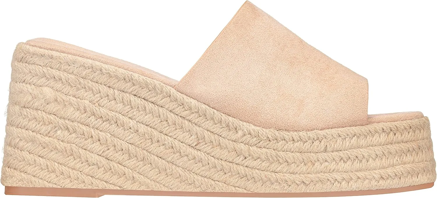 ILLUDE Women's Wedge Sandal Espadrille Platform Slip On Open Toe Wedge Heel Sandals