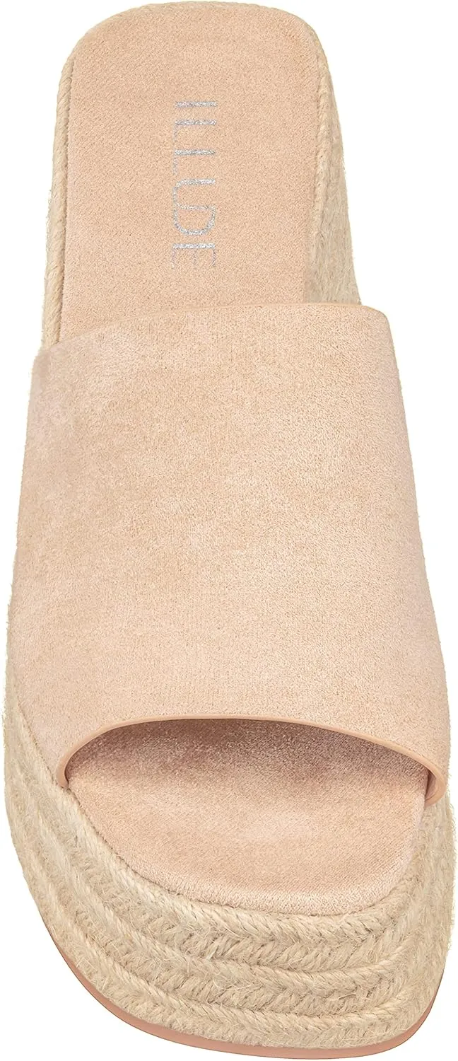 ILLUDE Women's Wedge Sandal Espadrille Platform Slip On Open Toe Wedge Heel Sandals