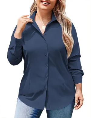IN'VOLAND Women's Plus Size Button Down Shirts Long Sleeve Collared Casual Shirt Office Work Blouse Tops