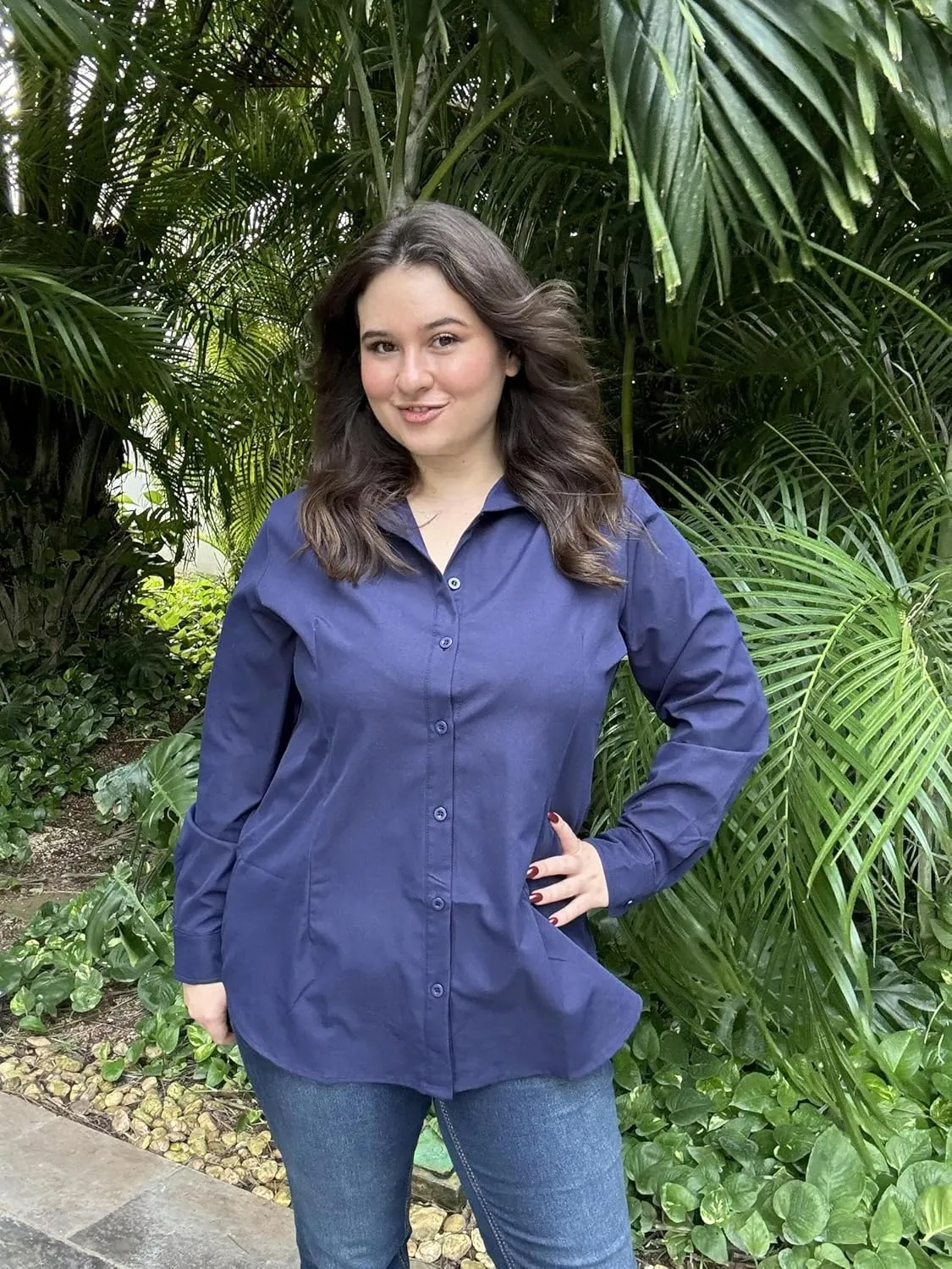 IN'VOLAND Women's Plus Size Button Down Shirts Long Sleeve Collared Casual Shirt Office Work Blouse Tops