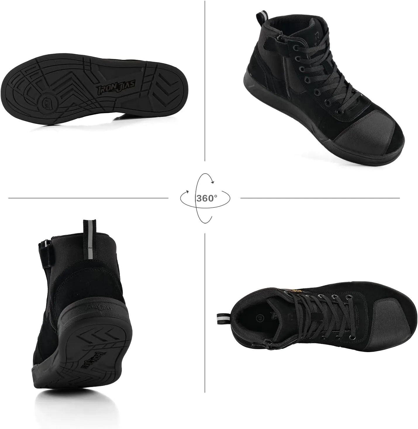 IRON JIA'S Motorcycle Shoes for Men, Anti-Slip Breathable Casual Motorcycle Riding Boots with Ankle Support, Shift Pad Black 11