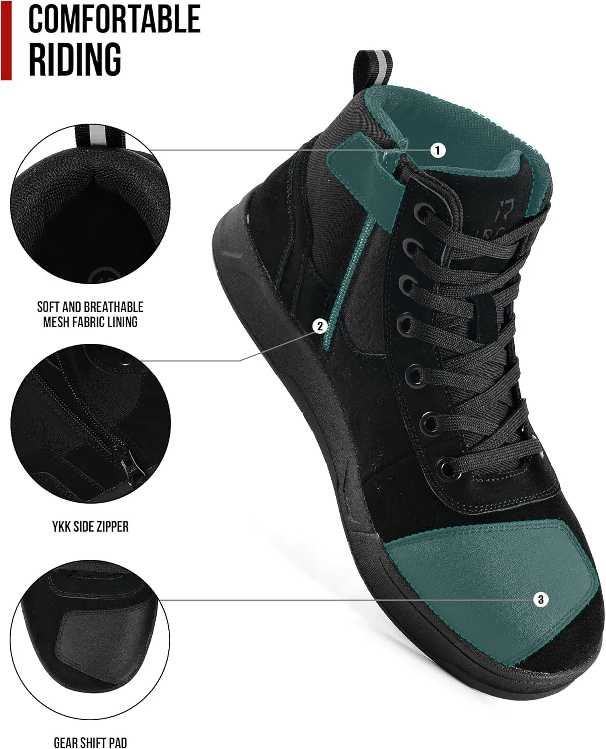 IRON JIA'S Motorcycle Shoes for Men, Anti-Slip Breathable Casual Motorcycle Riding Boots with Ankle Support, Shift Pad Black 11