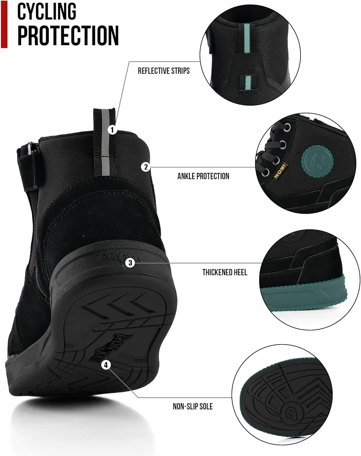 IRON JIA'S Motorcycle Shoes for Men, Anti-Slip Breathable Casual Motorcycle Riding Boots with Ankle Support, Shift Pad Black 11