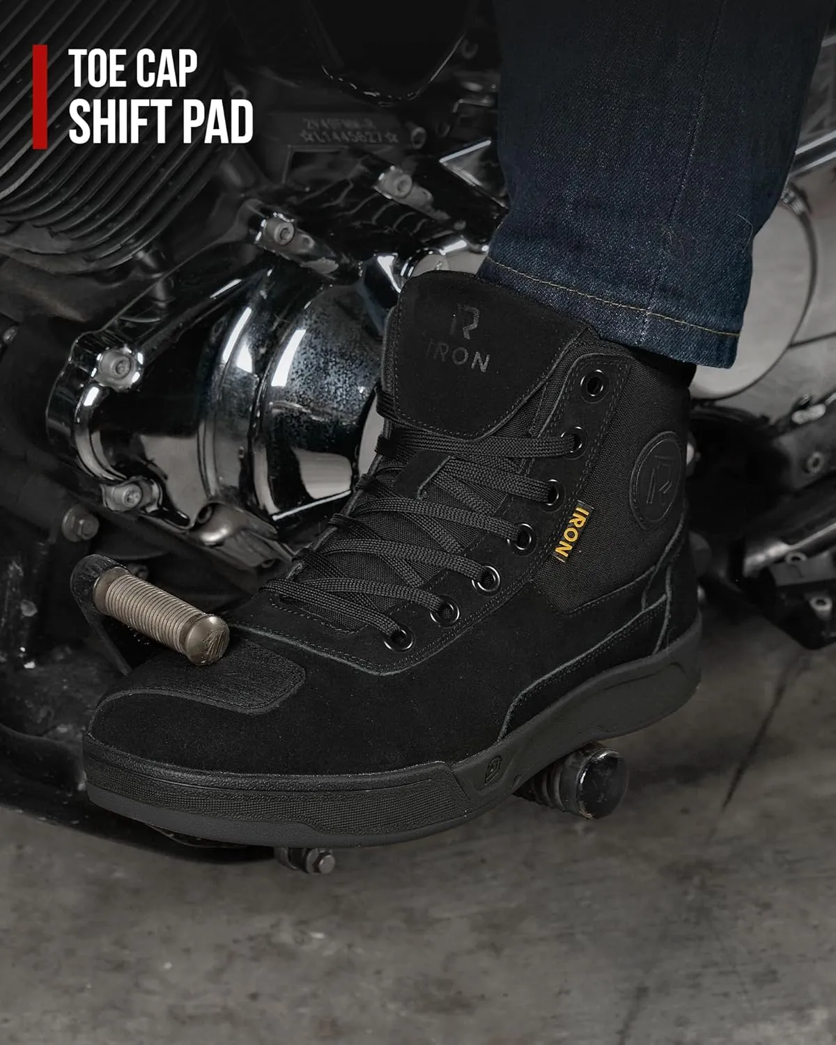 IRON JIA'S Motorcycle Shoes for Men, Anti-Slip Breathable Casual Motorcycle Riding Boots with Ankle Support, Shift Pad Black 11