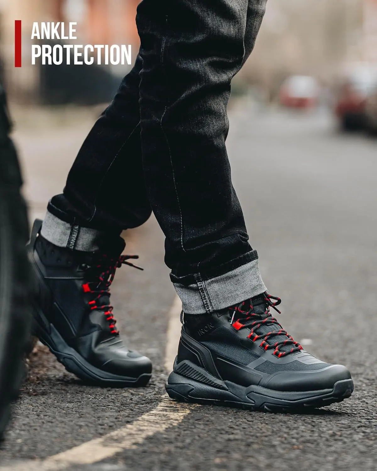 IRON JIA'S Motorcycle Shoes for Men, Waterproof Anti-Slip Breathable Street Casual Motorcycle Riding Boots with Lace Garage, Ankle Support, Shift Pads 7.5
