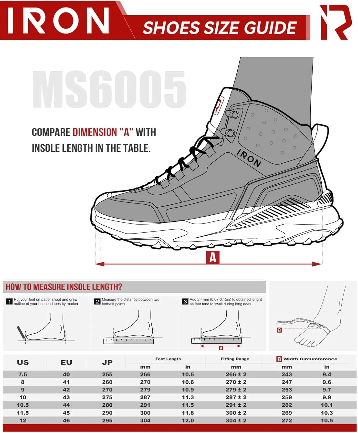IRON JIA'S Motorcycle Shoes for Men, Waterproof Anti-Slip Breathable Street Casual Motorcycle Riding Boots with Lace Garage, Ankle Support, Shift Pads 7.5