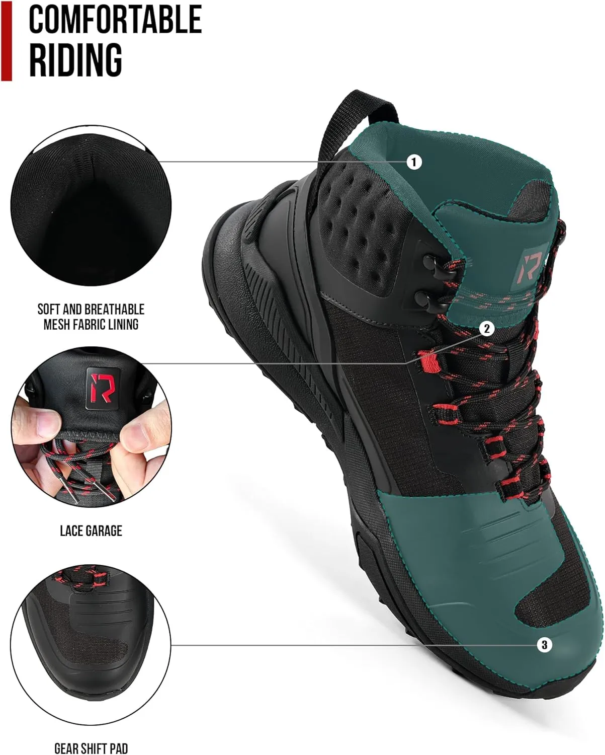 IRON JIA'S Motorcycle Shoes for Men, Waterproof Anti-Slip Breathable Street Casual Motorcycle Riding Boots with Lace Garage, Ankle Support, Shift Pads 7.5