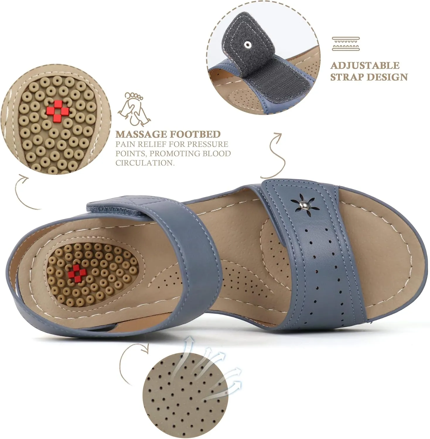 JABASIC Women Comfortable Sandals Orthotic Walking Sandals Orthopedic Arch Support Sandals